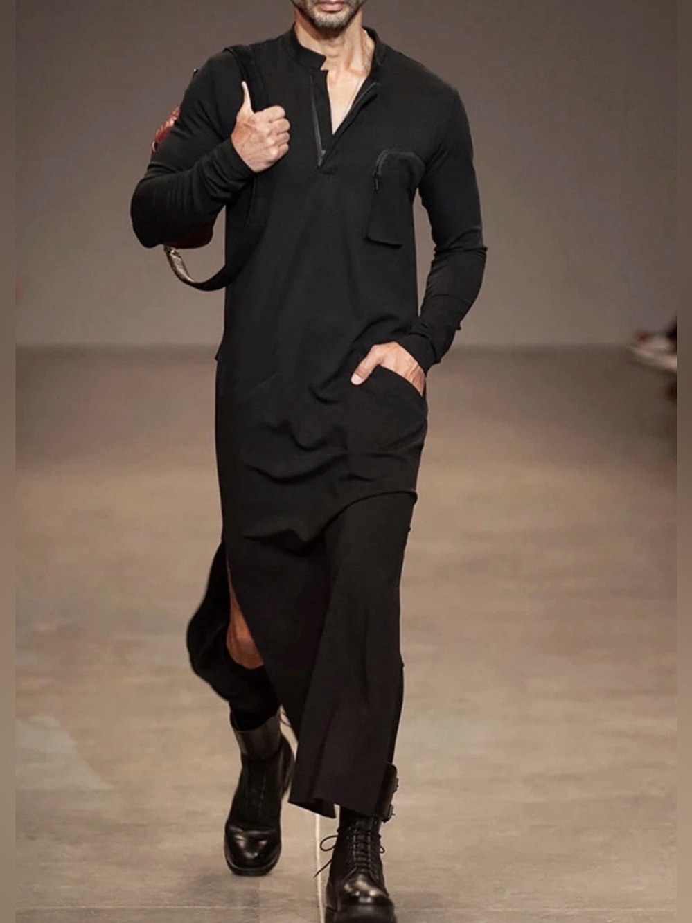 Orttu Mens Jackson Maxi Dress Black Long Sleeve Zip Pocket Gothic Avant Garde M